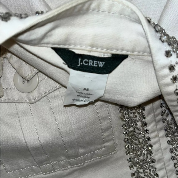 J.Crew ivory cotton stretch rhinestones beaded casual jacket size petite small - Picture 6 of 6